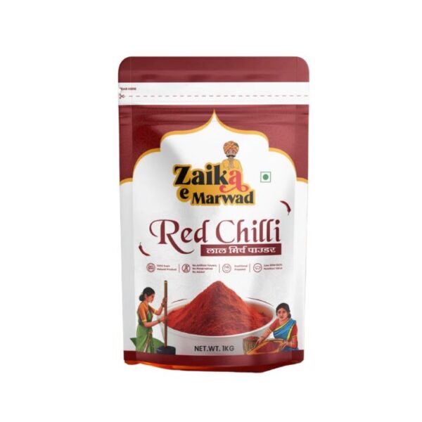Red Chilli Powder 200gm pack by Zaika-e-Marwad India, made with Stone Cold Ground process for vibrant color and strong flavor